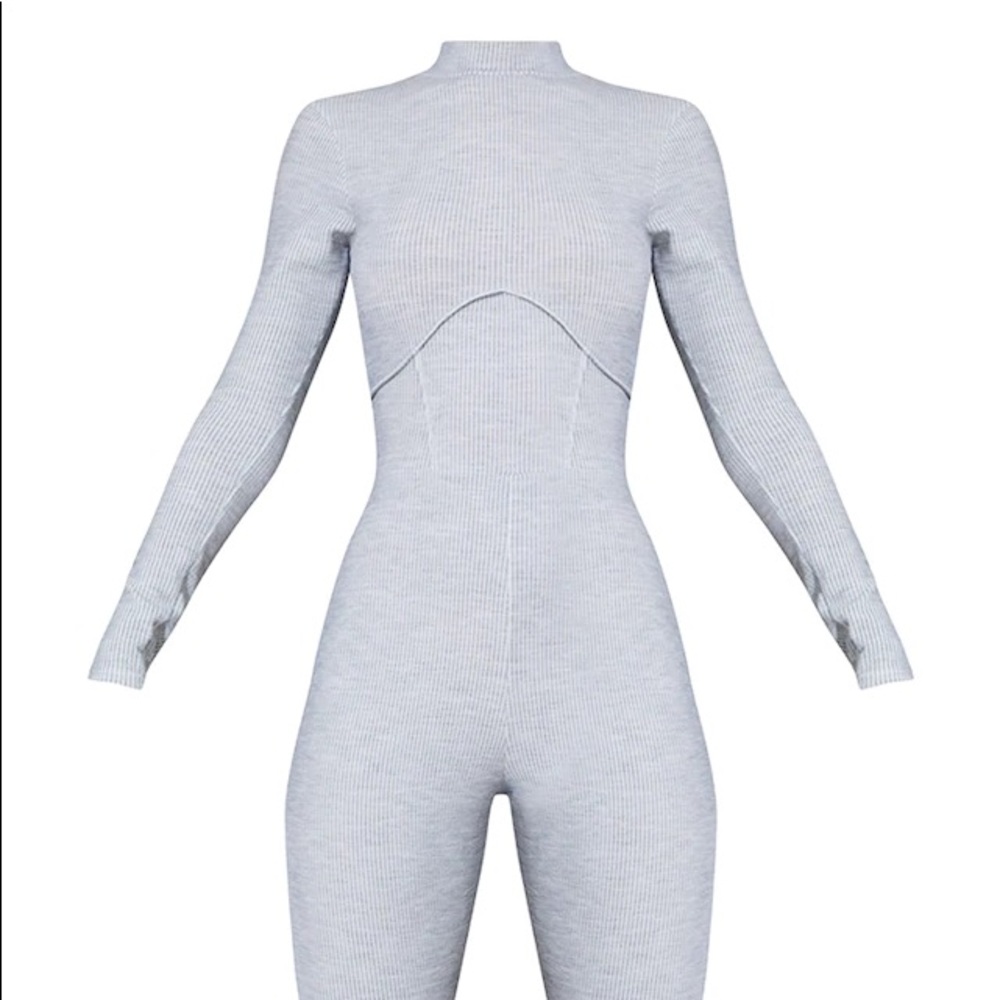 Grey Soft Rib Binding Detail High Neck Jumpsuit